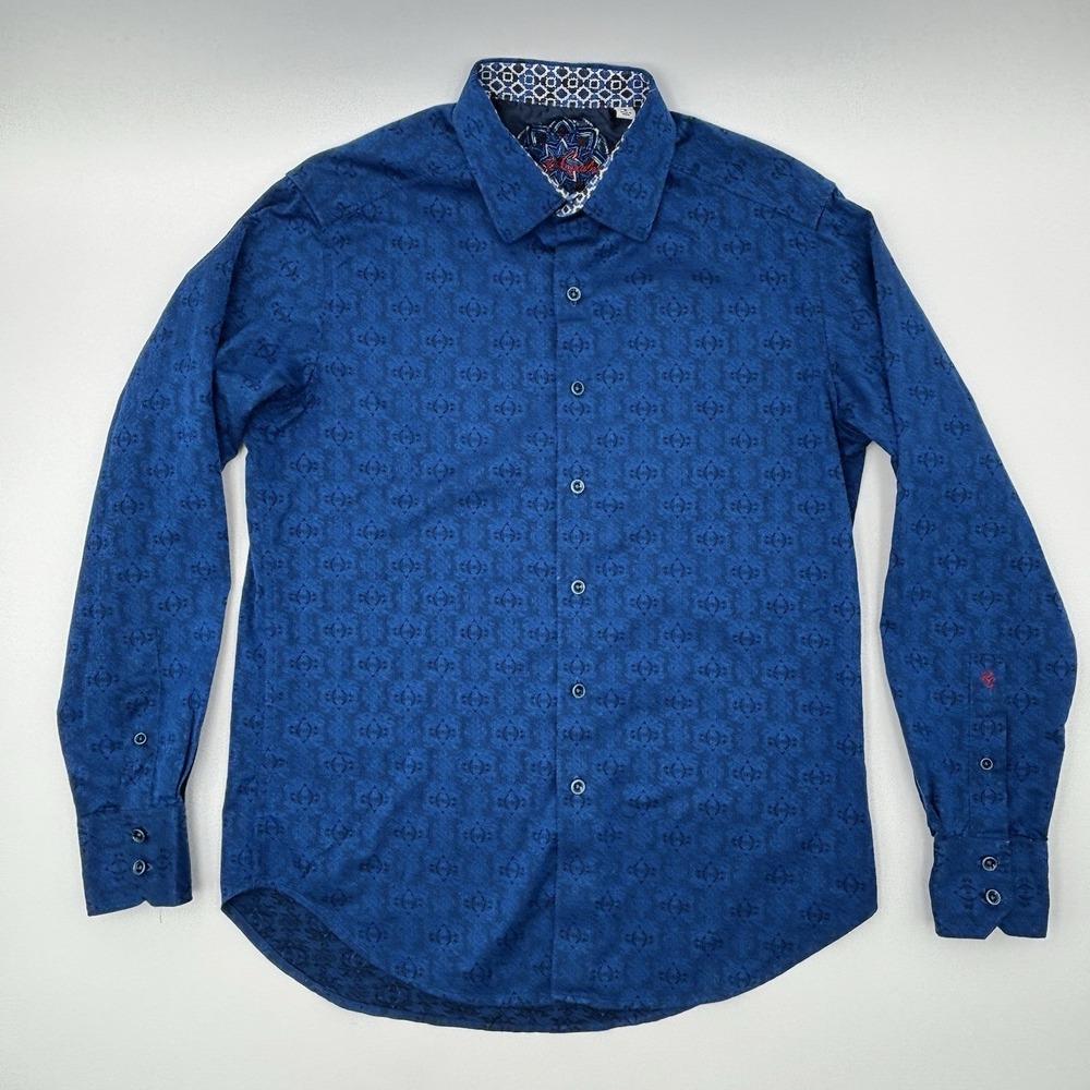 Robert Graham Shirt Small Mens Blue Damask Classic Fit Knowledge Wisdom Truth